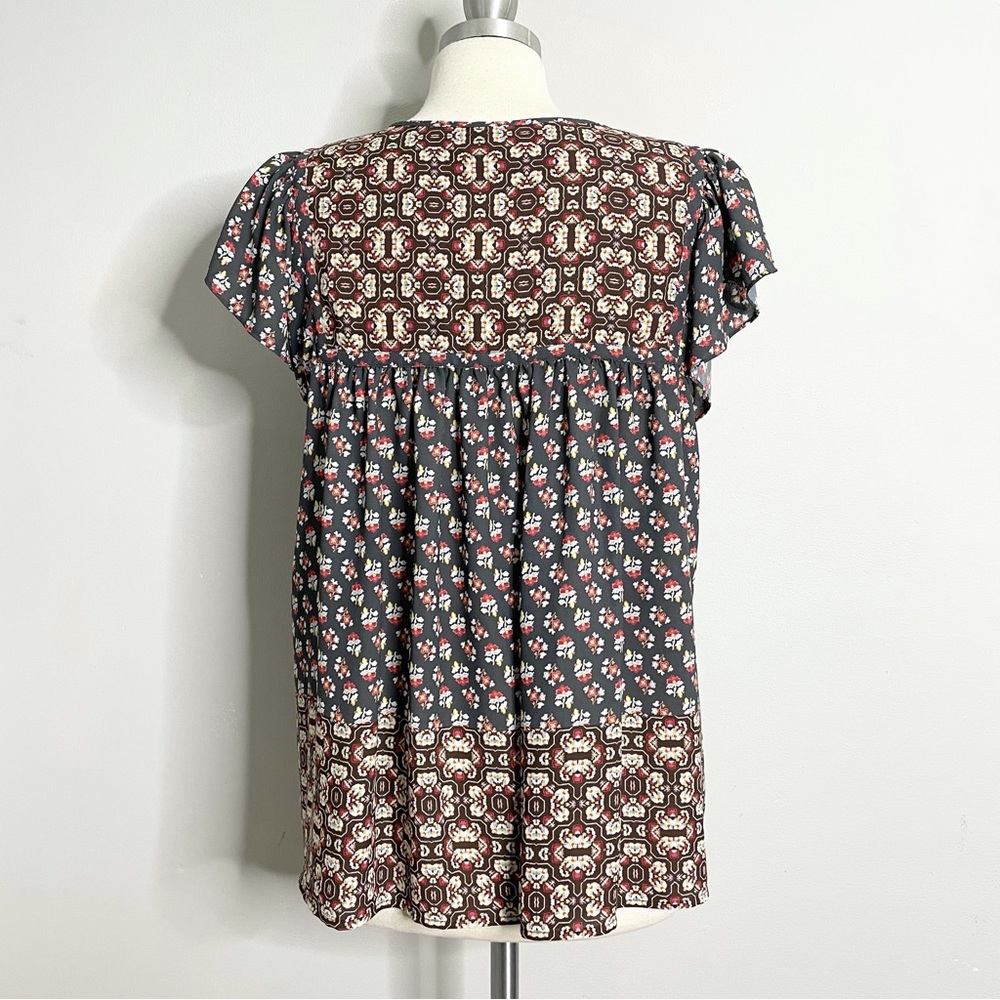 NYDJ Short Sleeve Tie Neck Floral Print Blouse - Picture 4 of 10